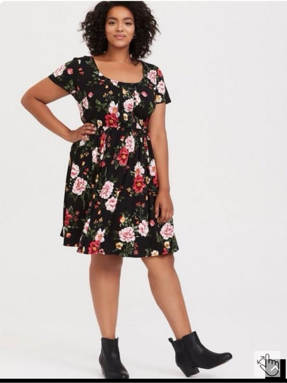 torrid Black Floral Scoop-Neck Mini Dress with Pink & Red Roses